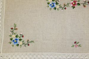 Hand Embroidered Linen Tablecloth 58" x 64"