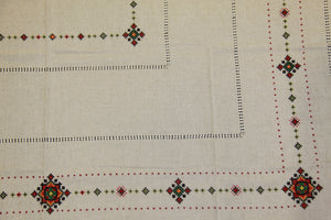 Hand Embroidered Natural Linen Tablecloth 55" x 56.5"