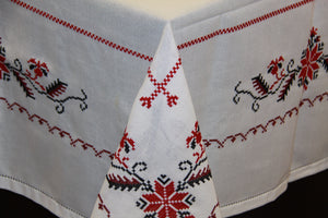 Hand Embroidered  Linen Tablecloth 57" x 57"