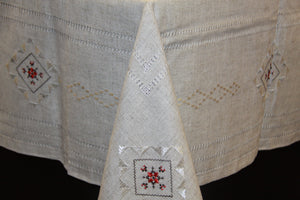 Hand Embroidered Natural Linen Tablecloth 55" x 84"