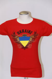 Ladies Junior Fit Ukraine Coat of Arms- Red