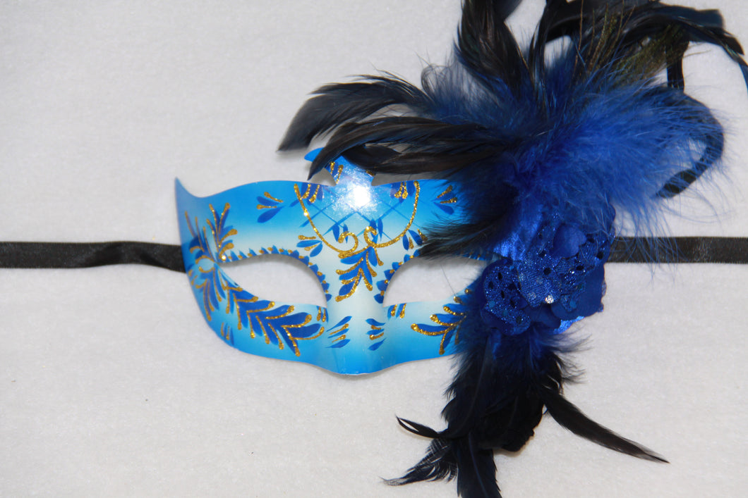 Masquerade Mask Flower Feather Blue