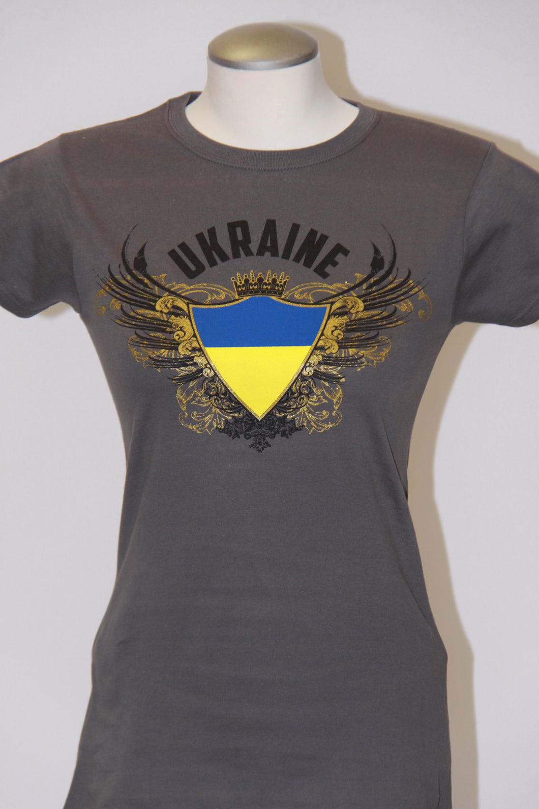Ladies Junior Fit Ukraine Coat of Arms- Charcoal
