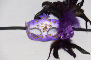 Masquerade Mask Flower Feather Purple