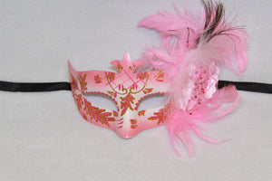 Masquerade Mask Flower Feather Pink