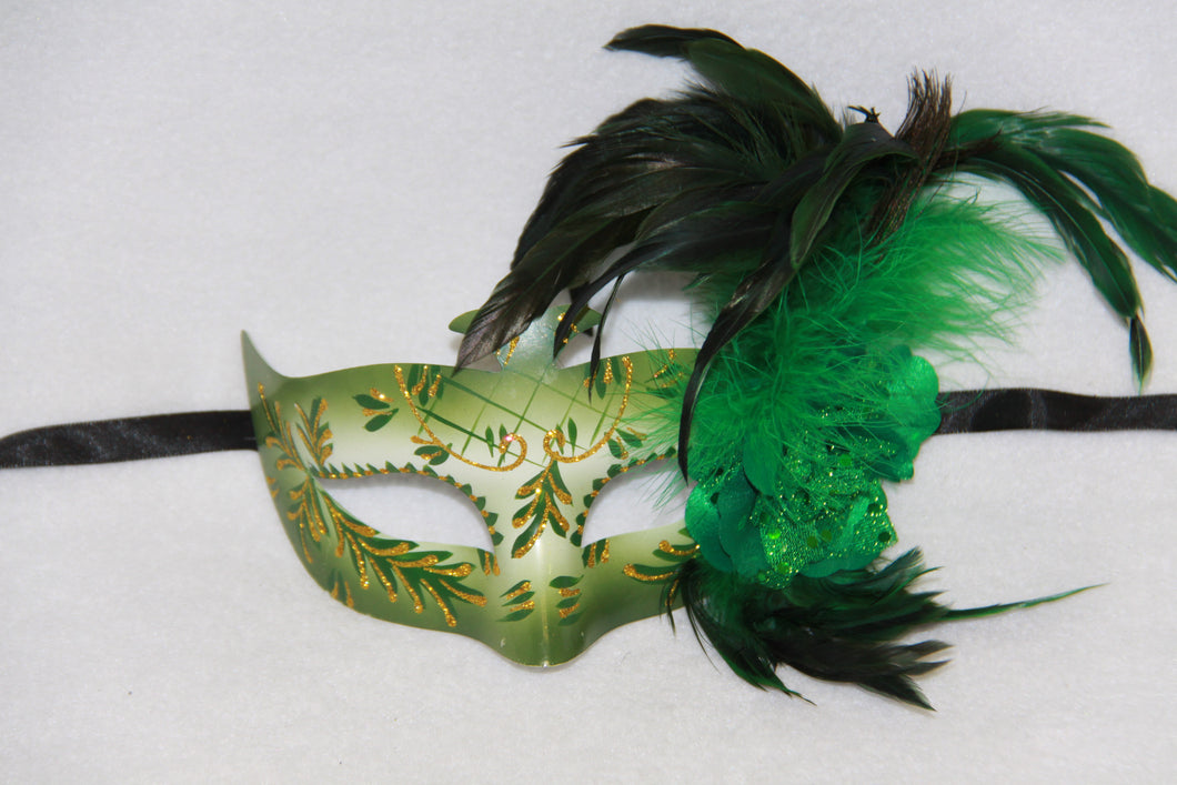 Masquerade Mask Flower Feather Green