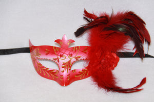 Masquerade Mask Flower Feather Red