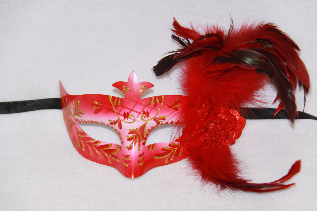 Masquerade Mask Flower Feather Red