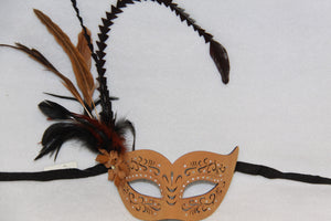 Masquerade Mask Feather Brown