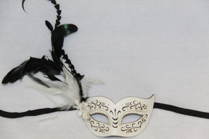 Masquerade Mask Feather Black & White