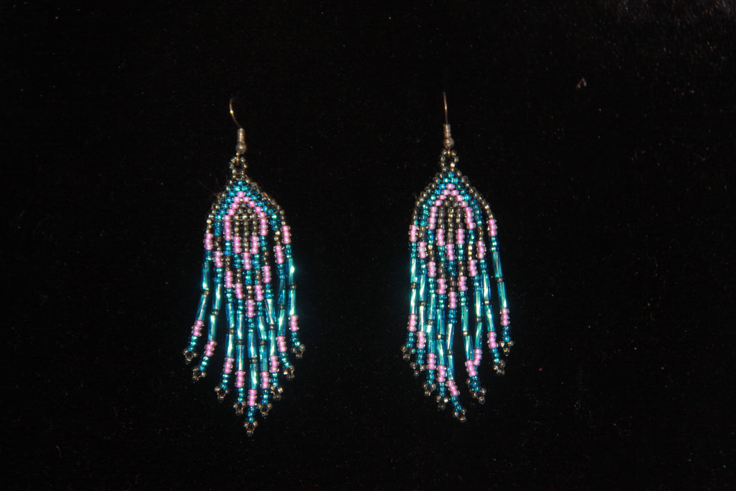 Blue & Pink Beaded Earrings