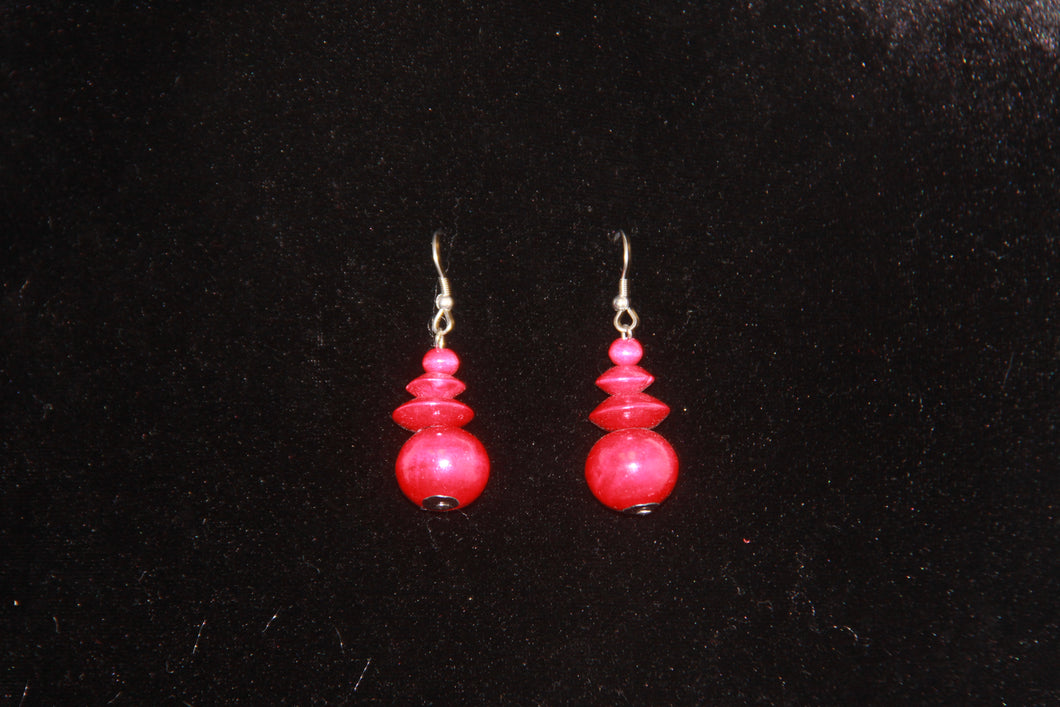 Red Wooden Bead Earrings