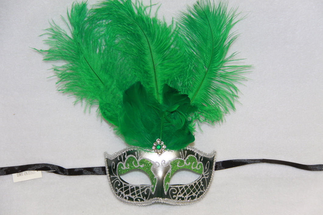 Masquerade Mask Green Feathers