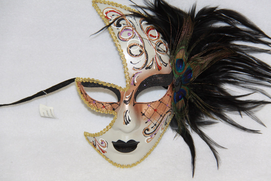 Masquerade Face Mask Black Feathery