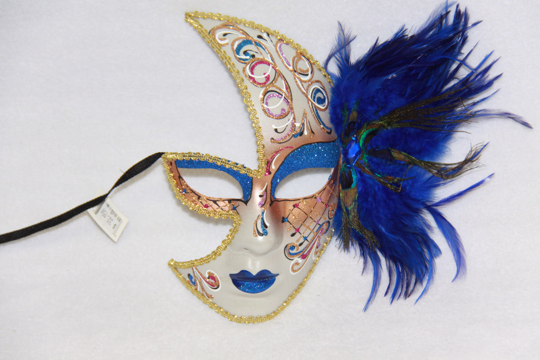 Masquerade Face Mask Blue Feathery