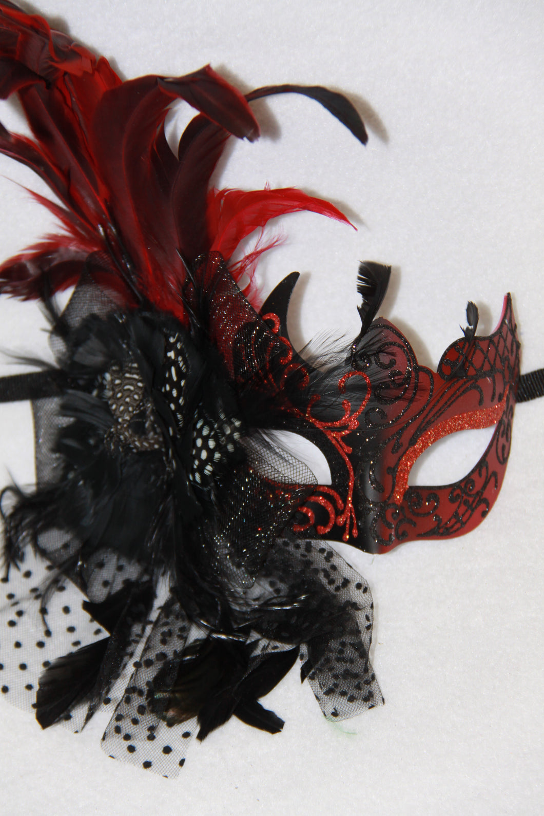 Masquerade Mask Red with Side Veil