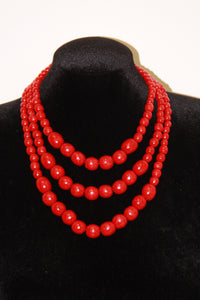 Triple Layer Red Bead Necklace