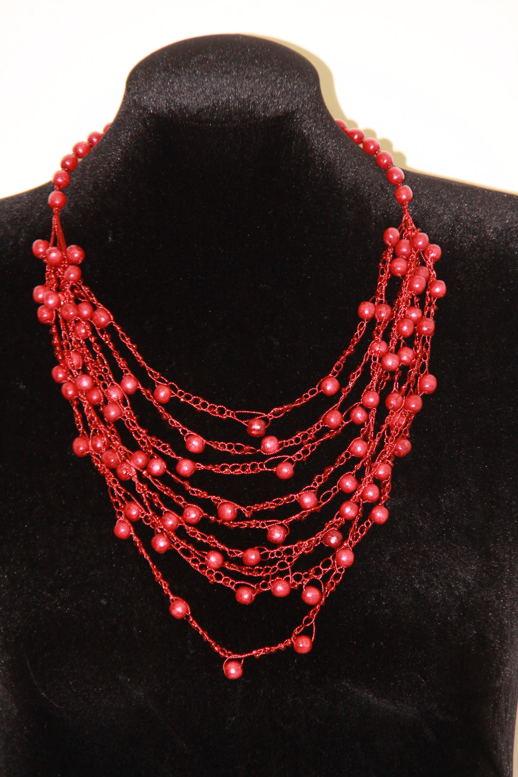 Raspberry Bead/ Crochet Necklace