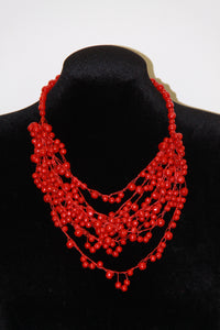 Red Bead/ Crochet Necklace