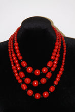 Load image into Gallery viewer, Red &amp; Black Triple Layer Necklace with Bracelet