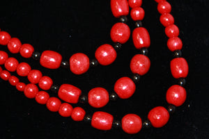 Red & Black Triple Layer Necklace with Bracelet