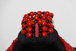 Red & Black Triple Layer Necklace with Bracelet