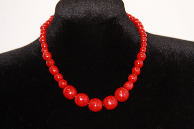 Red Bead Necklace with Bracelet
