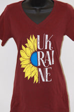 Load image into Gallery viewer, Sunflower Ukraine Ladies Fit Softstyle T-Shirt- Cardinal