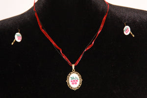 Hand Embroidered Cherry Necklace & Earring Set