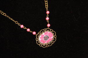 Hand Embroidered Poppy Necklace