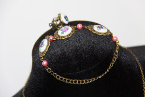 Hand Embroidered Purple Flower Jewelry Set