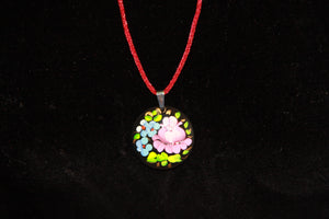 Hand Painted Pink Necklace and Earring Set