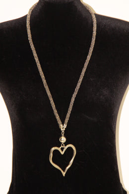 Long Silver Beaded Heart Necklace