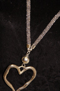 Long Silver Beaded Heart Necklace