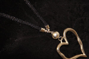 Long Black Beaded Heart Necklace