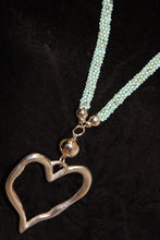 Load image into Gallery viewer, Long Blue Beaded Heart Necklace