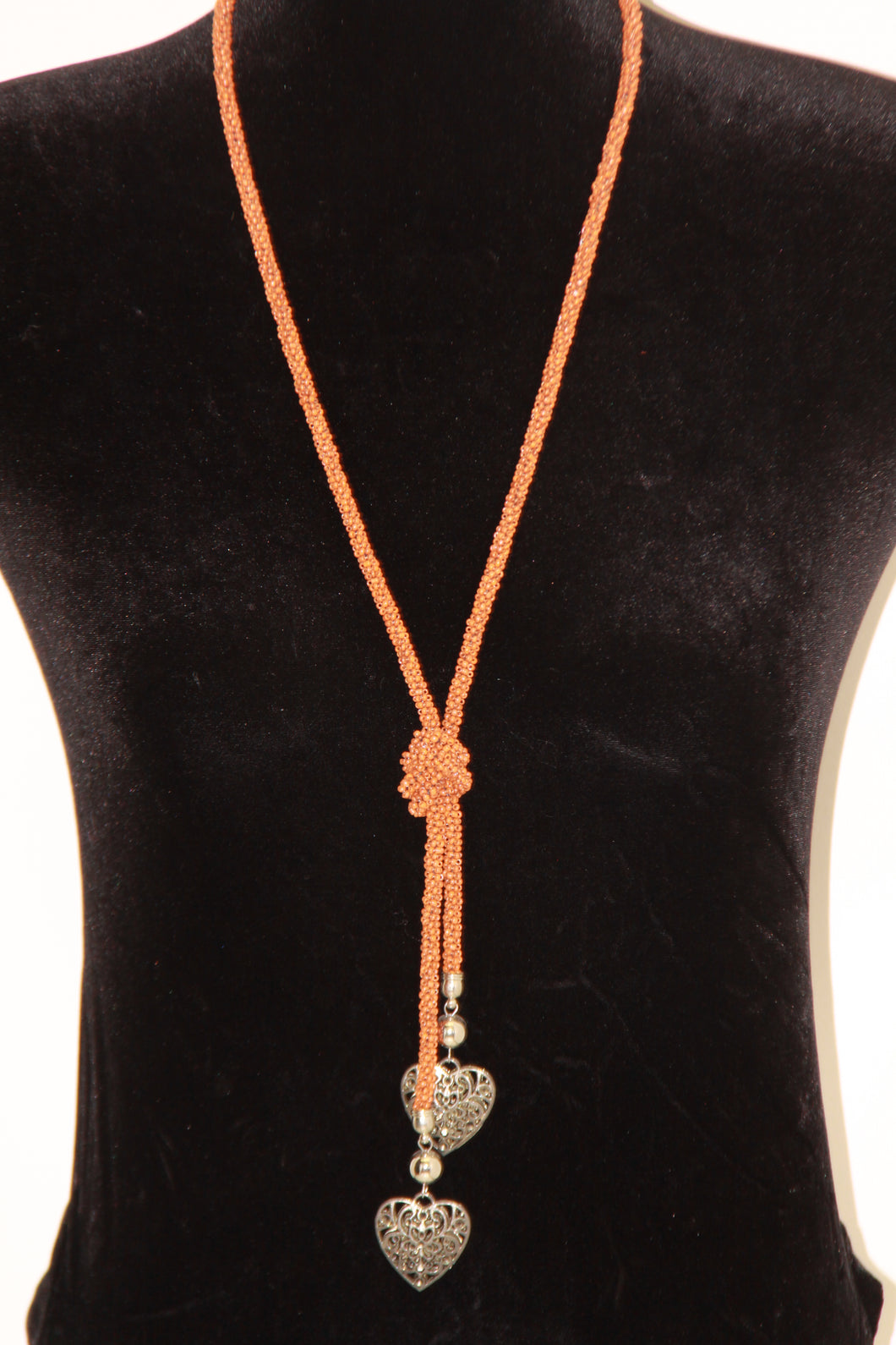 Long Coral Beaded Knot Necklace