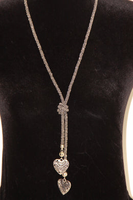 Long Silver Beaded Knot Necklace