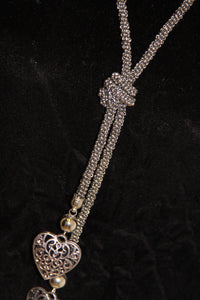 Long Silver Beaded Knot Necklace