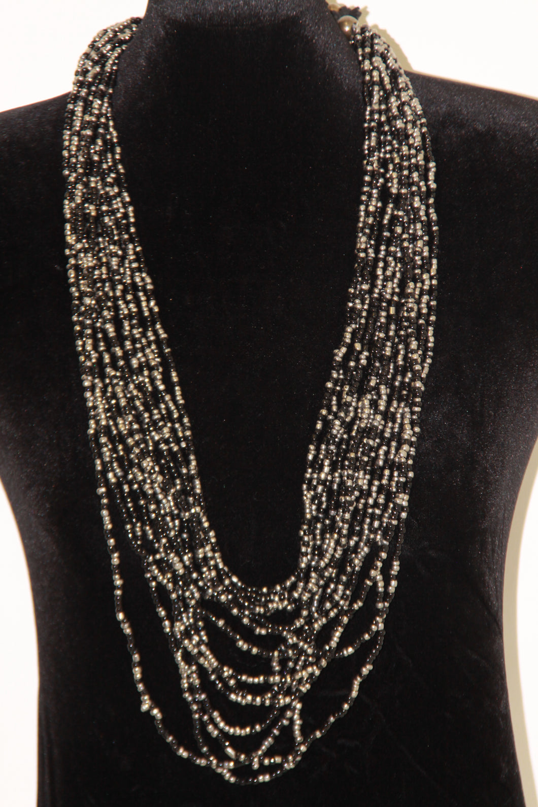 Long Black & Silver Beaded Necklace