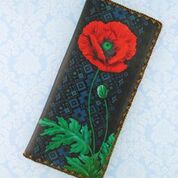 Ukrainian poppy flower & embroidery pattern large wallet