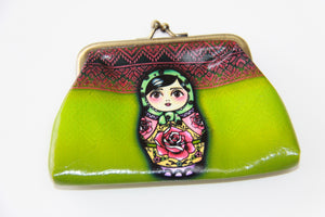 Ukrainian Nesting Doll Kiss Lock Coin Pouch