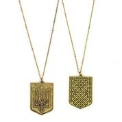 Load image into Gallery viewer, Gold Plated Tryzub &amp; Embroidery Necklace