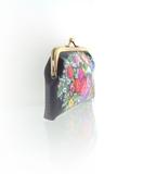 Flower print kiss lock frame coin purse