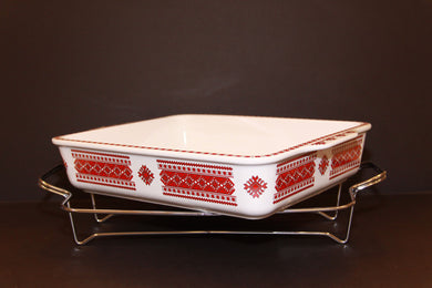 large rectangular serving casserole with rack
