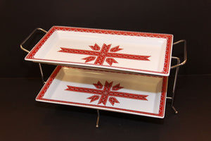2 tiered rectangular appetizer serving trays with stand