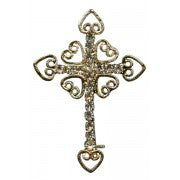 Gold Plated Cross Lapel Pin with Clear Crystals